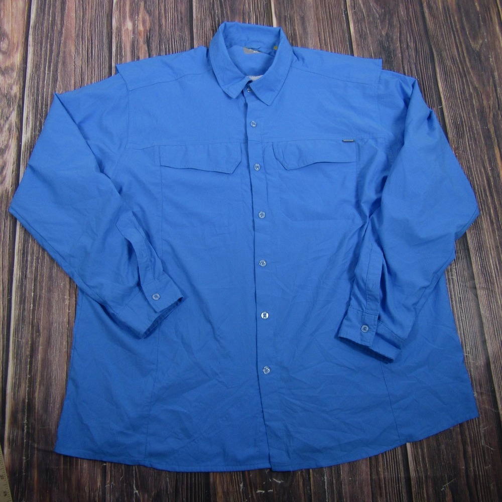 Pacific Trail Mens 2XL Blue Solid Lightweight Button Up Shirt Long Sleeve Hiking
